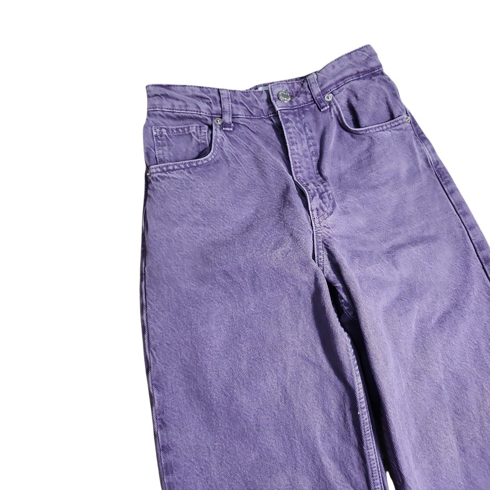 ZARA Purple High Waisted Wide Leg Jeans USA 2 Retro Colorful Denim Pants Boho - Picture 8 of 12